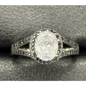 New Condition Sterling Silver White Black Cubic Zirconia Ring Size 10